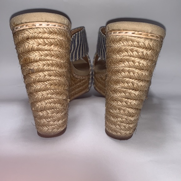 Splendid Striped Blue & White Canvas Espadrille Wedge Sandals Size 8 - Picture 5 of 11